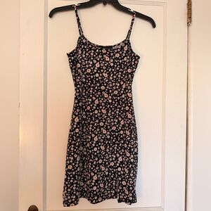 Polly & Esther Black Mini Dress with Pink Floral Pattern